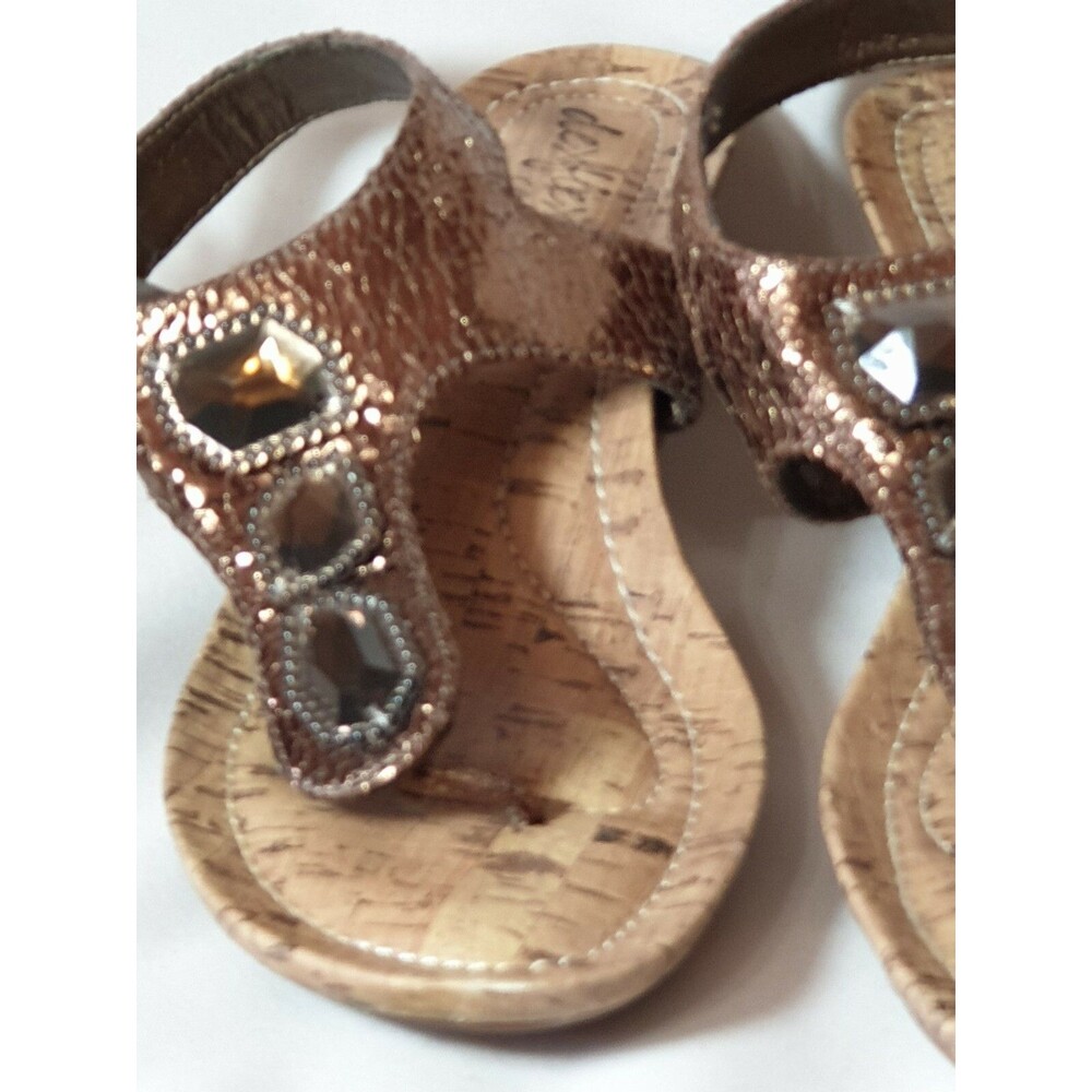 Dexflex Comfort Women's Bronze Embelished Wedge  Thong Sandal- Size 5  1/2”